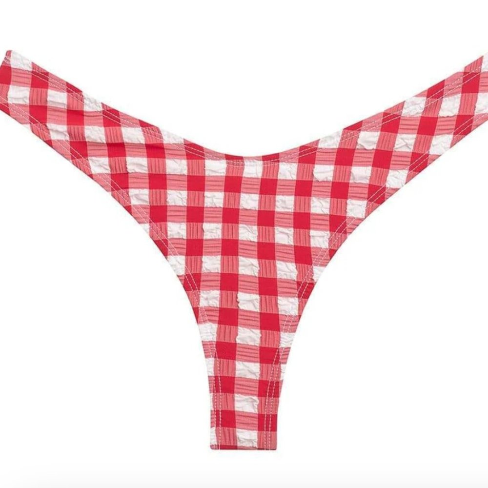 [NWT] Montce Red Gingham Lulu Scrunch Bikini Bottom (Top sold separately)